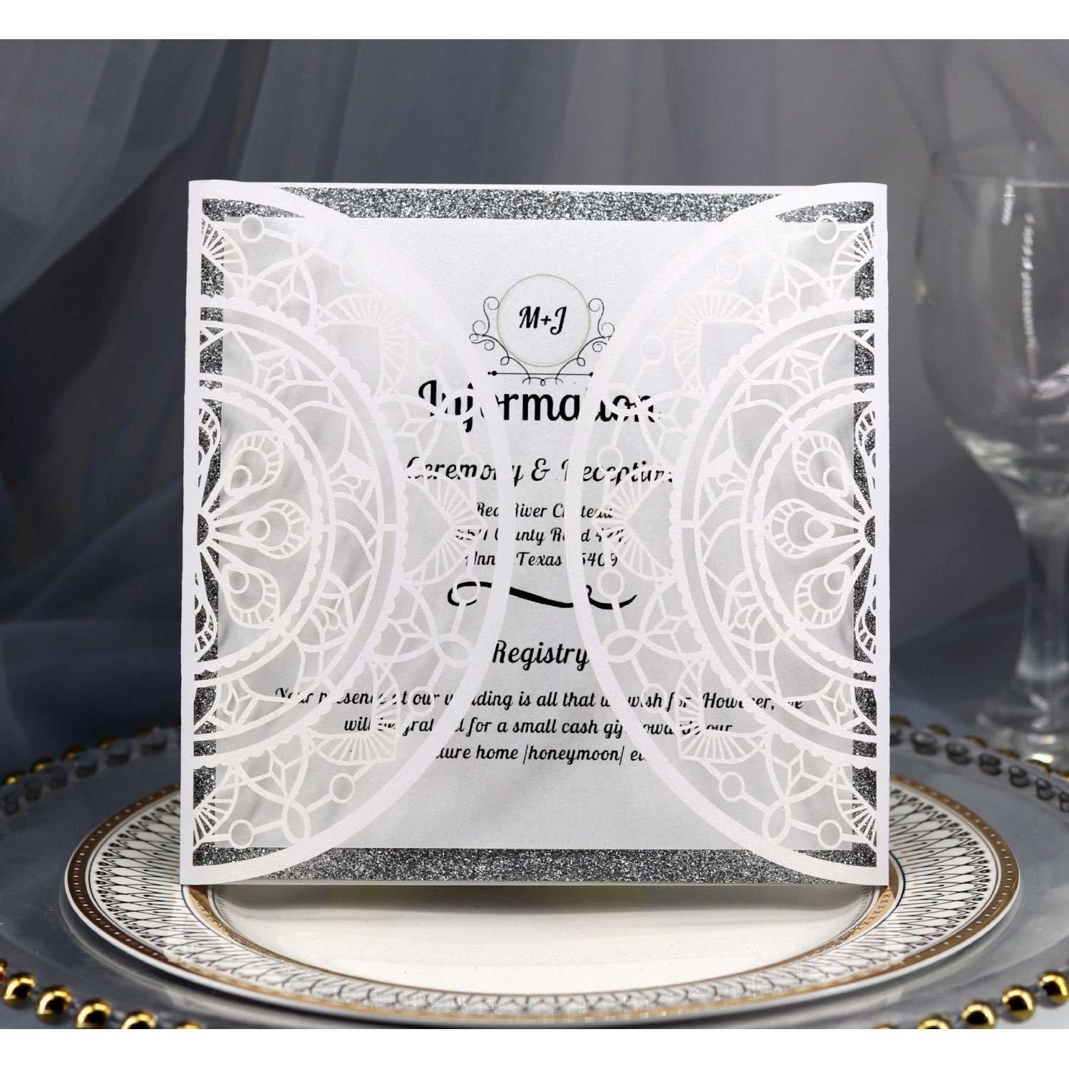 Elegant Wedding Invitation Marriage Invitation Card Laser Cut Glitter Greeting Card